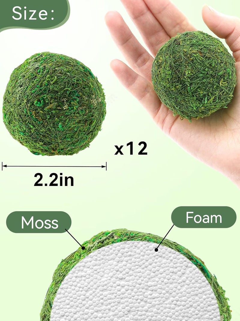 Biubee 12Pack Decorative Faux Dried Moss Balls- 2.2" Artificial Green Plant Mossy Globes Handmade Sphere Moss Gift for Home Dough Bowl Vase Chinoiserie Decors Party Wedding Display - Image 5